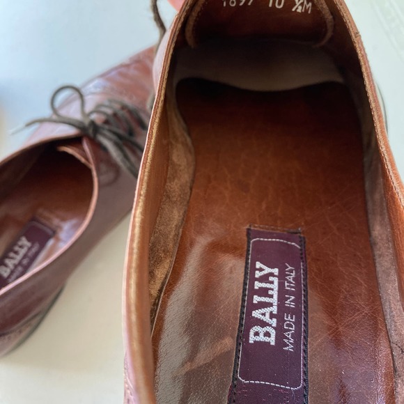 Vintage BALLY Italian Brown Leather Wing Tip Brogue Oxford Dress Shoes Mens 10.5 - Picture 14 of 16